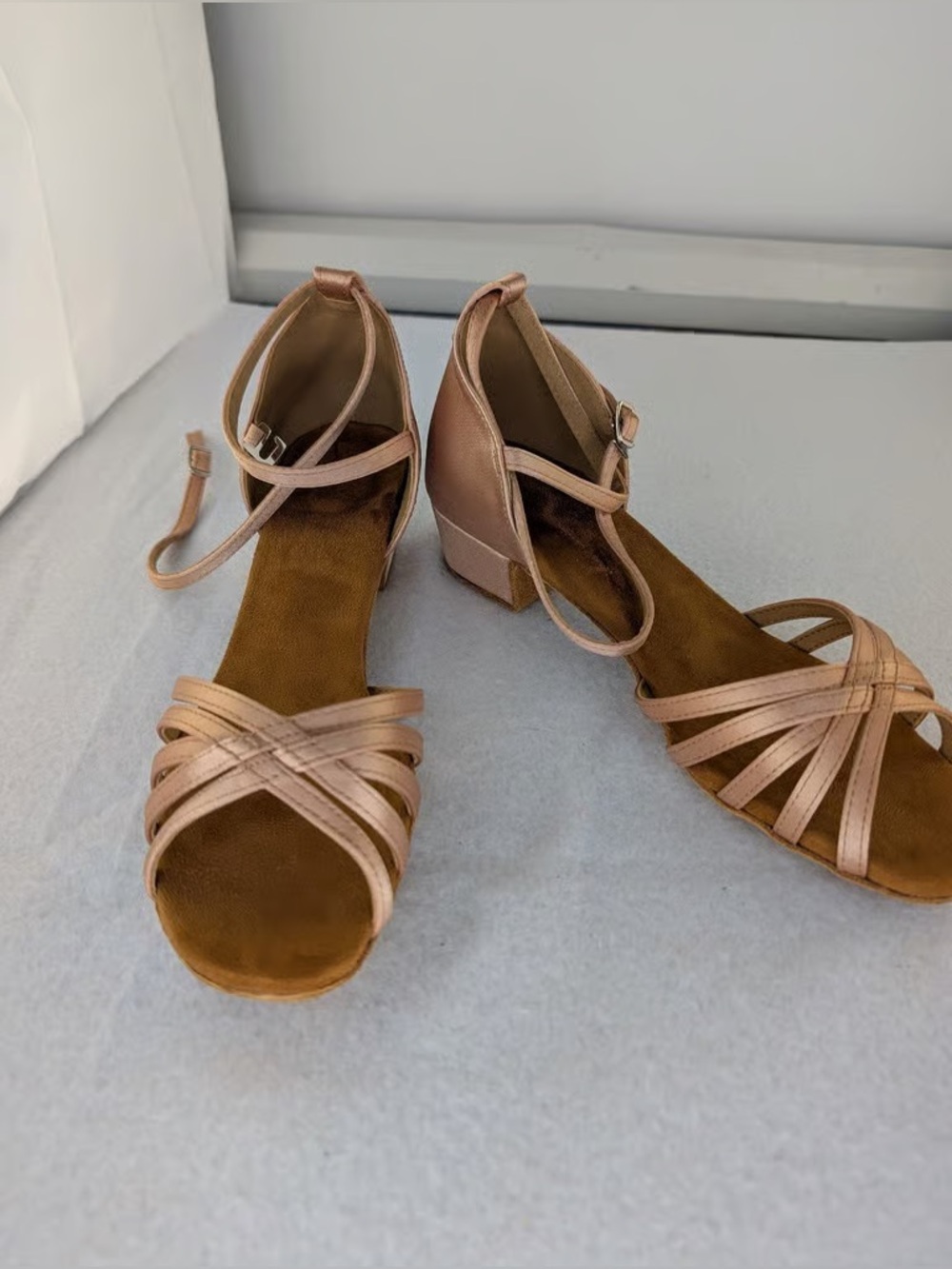 Time and Tru Metallic Rose Gold Strappy Wedge Sandals